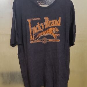 Lucky Brand Men's Navy T-Shirt with Orange Graphic